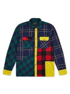 Reason Mens Panel Long Sleeve Shirt Overshirt M Flannel Patchwork Casual Street